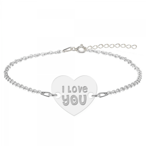 Bratara personalizata din argint 925, Inimioara, I Love You, BijuBOX, 15 + 3 cm, Cutiuta inclusa