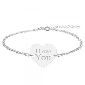 Bratara personalizata din argint 925, Inimioara, I Love You, BijuBOX, 15 + 3 cm, Cutiuta inclusa