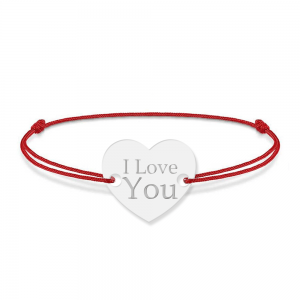 Bratara personalizata din snur rosu cu talisman din argint 925, Inimioara, I Love You, BijuBOX, 15 + 3 cm, Cutiuta inclusa