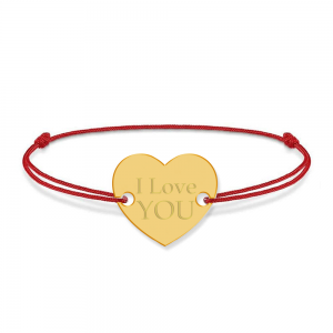 Bratara personalizata din snur rosu cu talisman din argint 925 placat cu aur 24k, Inimioara, I Love You, BijuBOX, 15 + 3 cm, Cutiuta inclusa