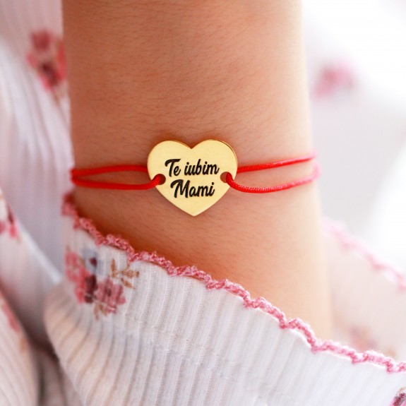 Claudia - Bratara din snur cu talisman personalizat din argint 925 - Inimioara