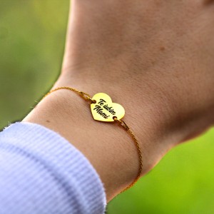 Claudia - Bratara personalizata inimioara "Te iubim Mami" din argint 925 placat cu aur roz