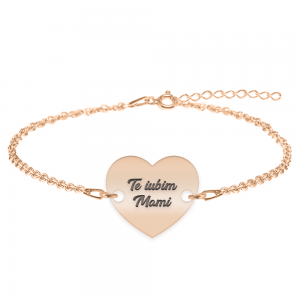 Claudia - Bratara personalizata inimioara "Te iubim Mami" din argint 925 placat cu aur roz