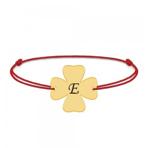 Clover - Bratara personalizata snur initiala - trifoi argint 925 placat cu aur galben 24K