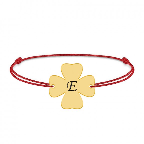 Clover - Bratara personalizata snur initiala - trifoi argint 925 placat cu aur galben 24K