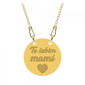 Colier personalizat din argint 925 placat cu aur 24k, Inimioara, Te iubim Mami, BijuBOX, 45 cm, Cutiuta inclusa