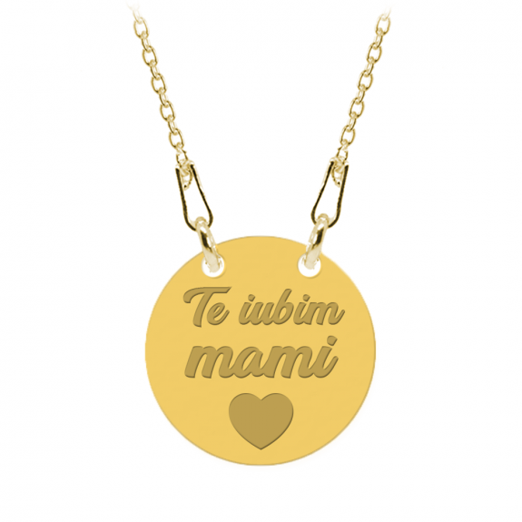 Colier personalizat din argint 925 placat cu aur 24k, Inimioara, Te iubim Mami, BijuBOX, 45 cm, Cutiuta inclusa