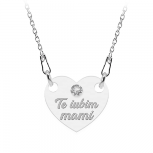 Colier personalizat din argint 925, Inimioara, Te iubim Mami, BijuBOX, 45 cm, Cutiuta inclusa