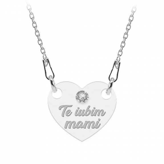 Colier personalizat din argint 925, Inimioara, Te iubim Mami, BijuBOX, 45 cm, Cutiuta inclusa