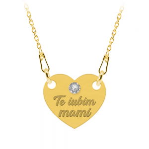 Colier personalizat din argint 925 placat cu aur 24k, Inimioara, Te iubim Mami, BijuBOX, 45 cm, Cutiuta inclusa