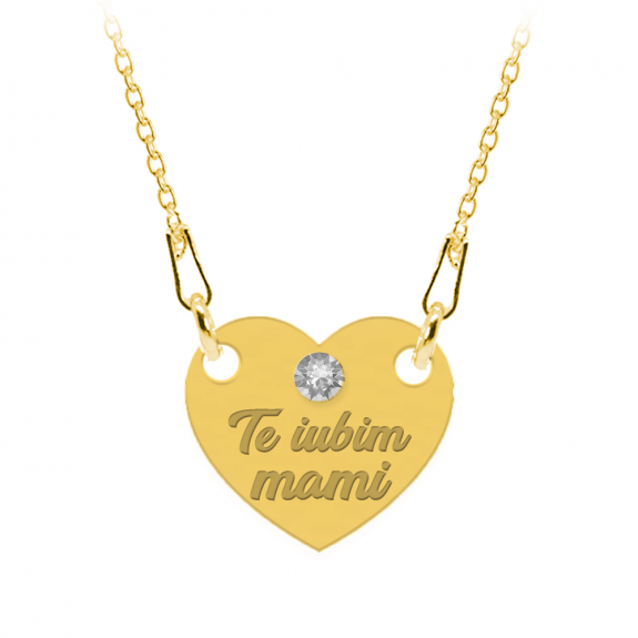 Colier personalizat din argint 925 placat cu aur 24k, Inimioara, Te iubim Mami, BijuBOX, 45 cm, Cutiuta inclusa
