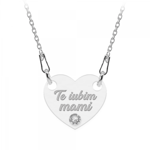 Colier personalizat din argint 925, Inimioara, Cristale , Te iubim Mami, BijuBOX, 45 cm, Cutiuta inclusa