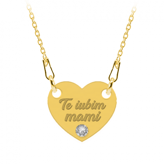 Colier personalizat din argint 925 placat cu aur 24k, Inimioara, Cristale , Te iubim Mami, BijuBOX, 45 cm, Cutiuta inclusa Colier personalizat din argint 925 placat cu aur 24k, Inimioara, Cristale , Te iubim Mami, BijuBOX, 45 cm, Cutiuta inclusa