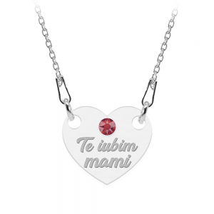 Colier personalizat din argint 925, Inimioara, Cristale , Te iubim Mami, BijuBOX, 45 cm, Cutiuta inclusa