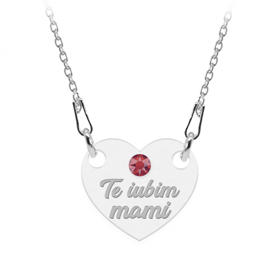Colier personalizat din argint 925, Inimioara, Cristale , Te iubim Mami, BijuBOX, 45 cm, Cutiuta inclusa