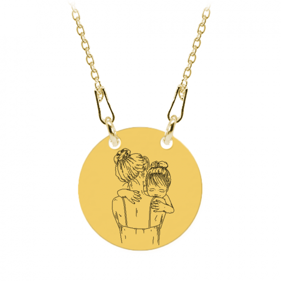 Mom - Colier personalizat din argint 925 "Te iubesc mami" inimioara / banut placat cu aur galben 24K
