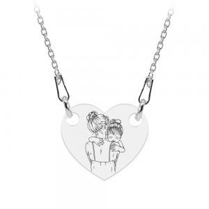 Mom - Colier personalizat din argint "Te iubesc mami" inimioara / banut
