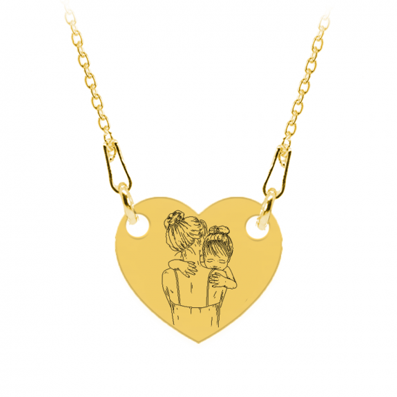 Mom - Colier personalizat din argint 925 "Te iubesc mami" inimioara / banut placat cu aur galben 24K