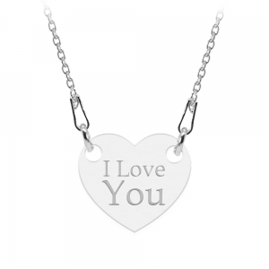 Colier personalizat din argint 925, Inimioara, I Love You, BijuBOX, 45 cm, Cutiuta inclusa