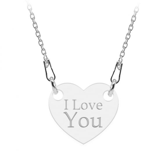 Colier personalizat din argint 925, Inimioara, I Love You, BijuBOX, 45 cm, Cutiuta inclusa