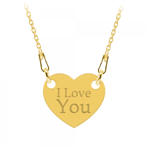 Colier personalizat din argint 925 placat cu aur 24k, Inimioara, I Love You, BijuBOX, 45 cm, Cutiuta inclusa