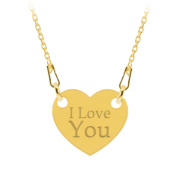 Colier personalizat din argint 925 placat cu aur 24k, Inimioara, I Love You, BijuBOX, 45 cm, Cutiuta inclusa Colier personalizat din argint 925 placat cu aur 24k, Inimioara, I Love You, BijuBOX, 45 cm, Cutiuta inclusa