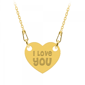 Colier personalizat din argint 925 placat cu aur 24k, Inimioara, I Love You, BijuBOX, 45 cm, Cutiuta inclusa