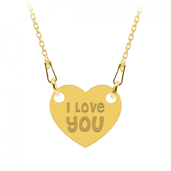 Colier personalizat din argint 925 placat cu aur 24k, Inimioara, I Love You, BijuBOX, 45 cm, Cutiuta inclusa Colier personalizat din argint 925 placat cu aur 24k, Inimioara, I Love You, BijuBOX, 45 cm, Cutiuta inclusa