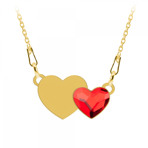 Colier personalizat din argint 925 placat cu aur 24k, Inimioara, Cristale , Te iubim Mami, BijuBOX, 45 cm, Cutiuta inclusa