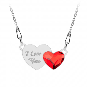 Colier personalizat din argint 925, Inimioara, Cristale , I Love You, BijuBOX, 45 cm, Cutiuta inclusa