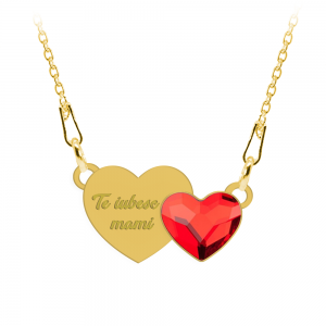 Colier personalizat din argint 925 placat cu aur 24k, Inimioara, Cristale , Te iubesc Mami, BijuBOX, 45 cm, Cutiuta inclusa