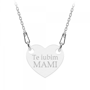 Colier personalizat din argint 925, Inimioara, Te iubim Mami, BijuBOX, 45 cm, Cutiuta inclusa