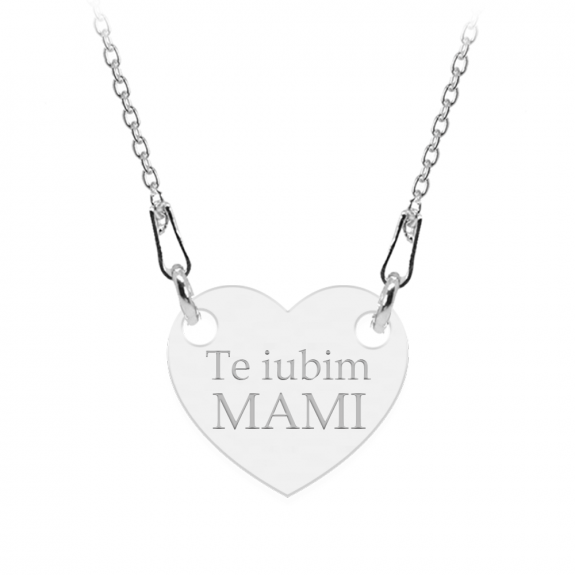 Colier personalizat din argint 925, Inimioara, Te iubim Mami, BijuBOX, 45 cm, Cutiuta inclusa