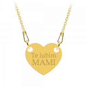 Colier personalizat din argint 925 placat cu aur 24k, Inimioara, Te iubim Mami, BijuBOX, 45 cm, Cutiuta inclusa