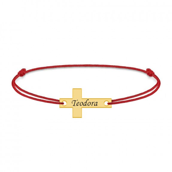 Crux - Bratara personalizata argint placat cu aur galben 24K si snur cruce