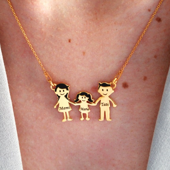 Family - Colier personalizat din argint placat cu aur galben membrii familiei