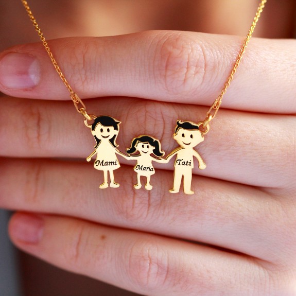Family - Colier personalizat din argint placat cu aur galben membrii familiei