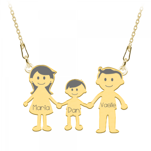 Family - Colier personalizat din argint placat cu aur galben membrii familiei