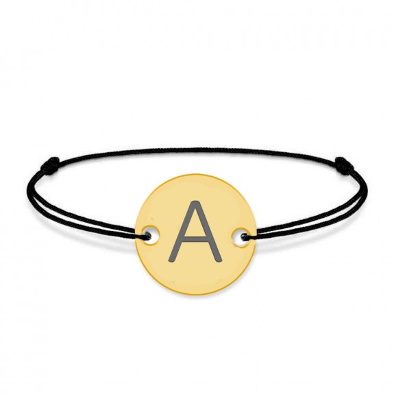 Lara - Bratara snur personalizata cu banut argint 925 placata cu aur galben 24K cu initiala