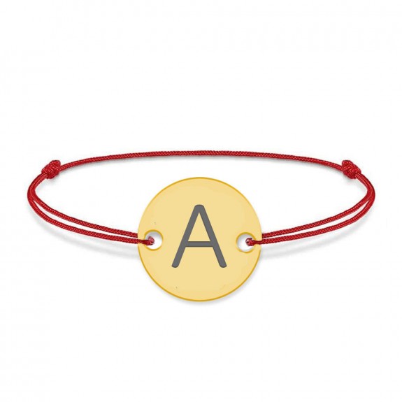 Lara - Bratara snur personalizata cu banut argint 925 placata cu aur galben 24K cu initiala