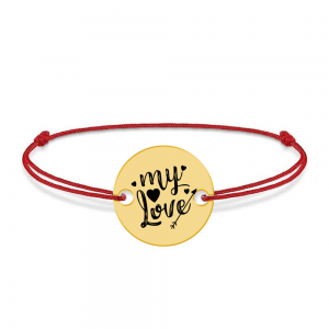 Lover - Bratara snur personalizata banut argint 925 placat cu aur galben 24K cu textul My Love