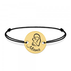 Silvia - Bratara personalizata din snur cu banut din argint 925 placat cu aur galben Mama si bebe