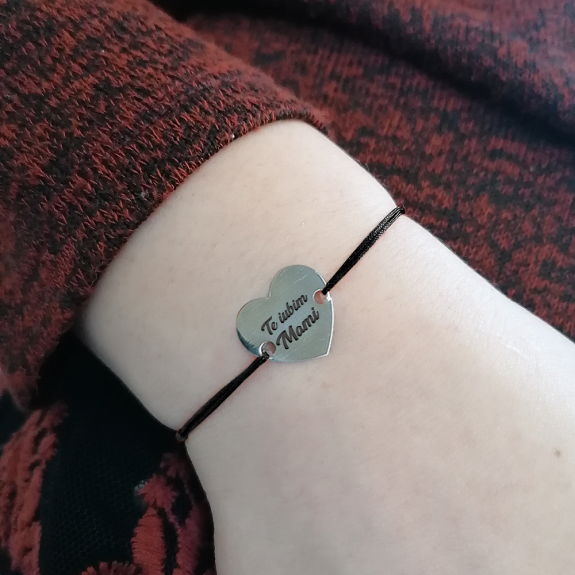 Claudia - Bratara din snur cu talisman personalizat din argint 925 - Inimioara