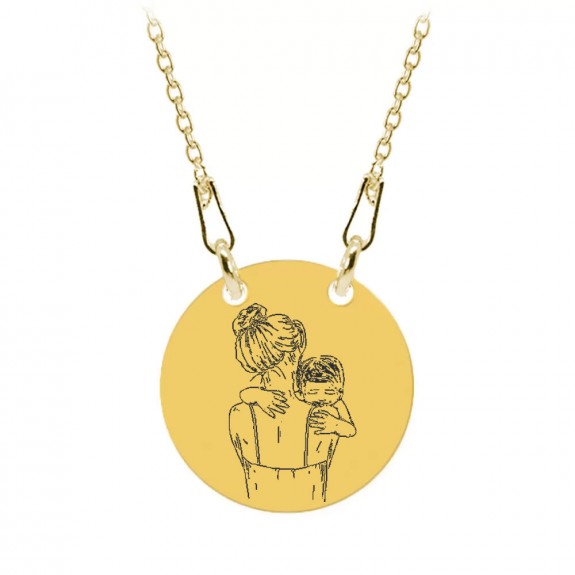 Mom - Colier personalizat din argint 925 "Te iubesc mami" inimioara / banut placat cu aur galben 24K