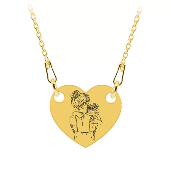 Mom - Colier personalizat din argint 925 "Te iubesc mami" inimioara / banut placat cu aur galben 24K
