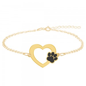 Paw Lover - Bratara personalizata inimioara si labuta din argint 925 placat cu aur galben 24K Paw Lover - Bratara personalizata inimioara si labuta din argint 925 placat cu aur galben 24K