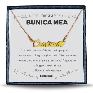 Pentru Bunica - Colier Personalizat cu Nume la alegere din argint placat cu aur 24K + cutiuta cu mesaj personalizat pentru Bunica