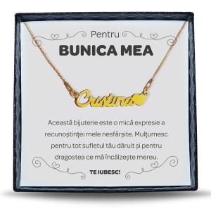 Pentru Bunica - Colier Personalizat cu Nume la alegere din argint placat cu aur 24K + cutiuta cu mesaj personalizat pentru Bunica