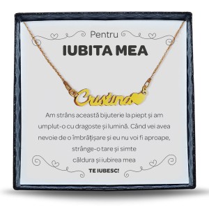 Pentru Iubita - Colier Personalizat cu Nume la alegere din argint placat cu aur 24K + cutiuta cu mesaj personalizat pentru Iubita