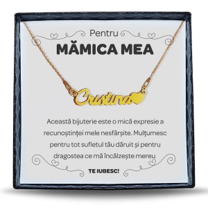 Pentru Mama - Colier Personalizat cu Nume la alegere din argint placat cu aur 24K + cutiuta cu mesaj personalizat pentru Mama
